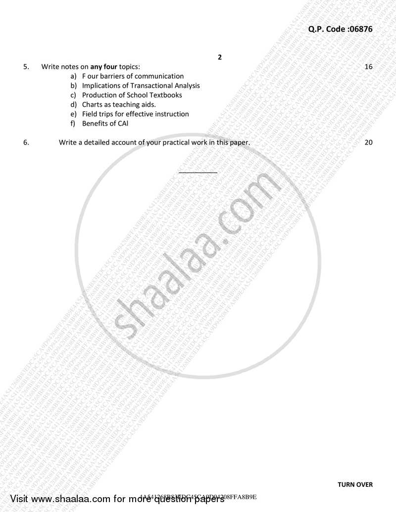 Communication Mode in Education 2016-2017 - B.A. - 3rd Year (TYBA) - University of Mumbai question paper with PDF download