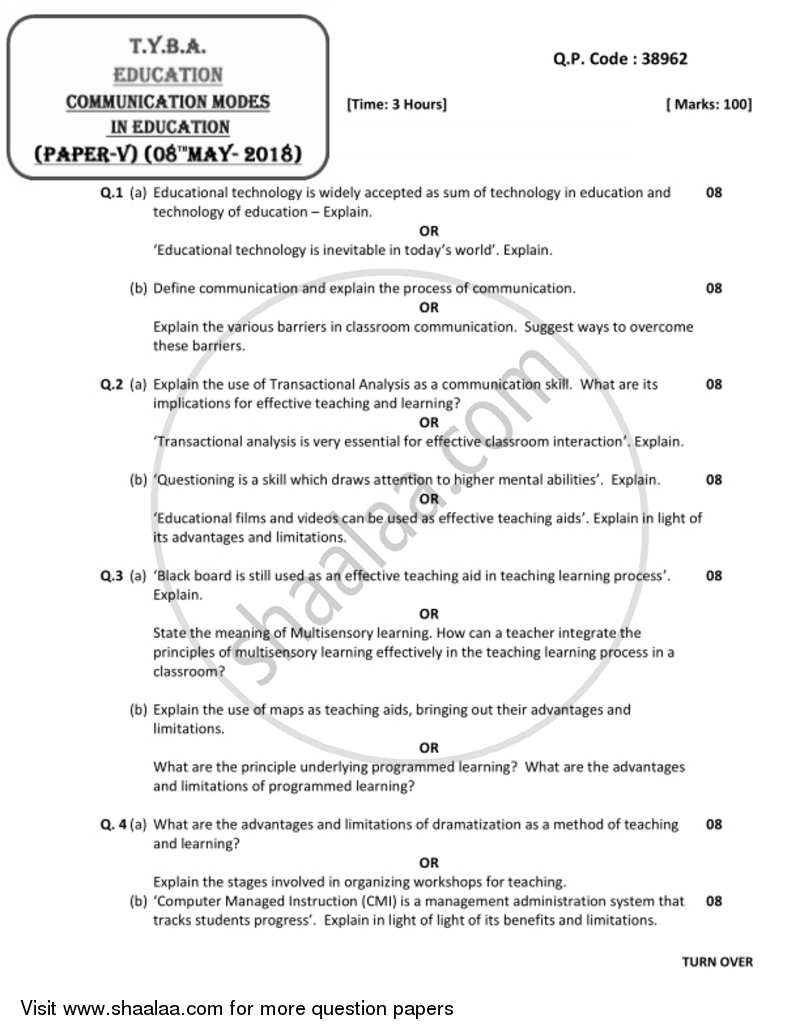 Communication Mode in Education 2017-2018 - B.A. - 3rd Year (TYBA) - University of Mumbai question paper with PDF download
