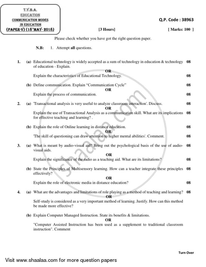 Communication Mode in Education 2017-2018 - B.A. - 3rd Year (TYBA) - University of Mumbai question paper with PDF download