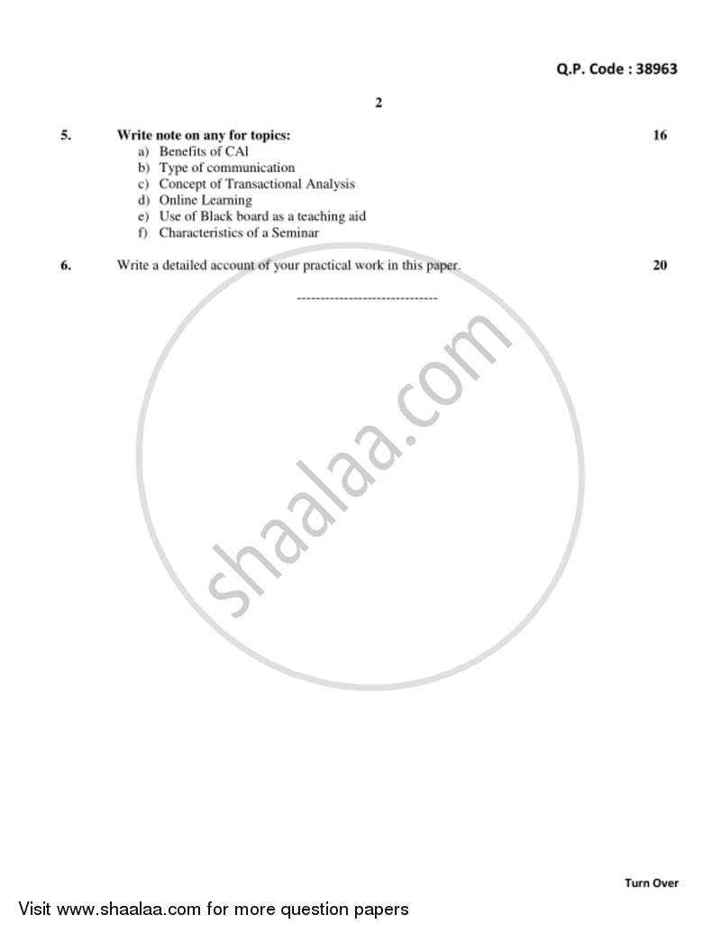 Communication Mode in Education 2017-2018 - B.A. - 3rd Year (TYBA) - University of Mumbai question paper with PDF download