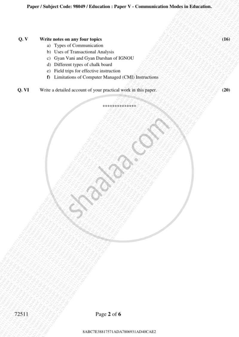 Communication Mode in Education 2018-2019 - B.A. - 3rd Year (TYBA) - University of Mumbai question paper with PDF download