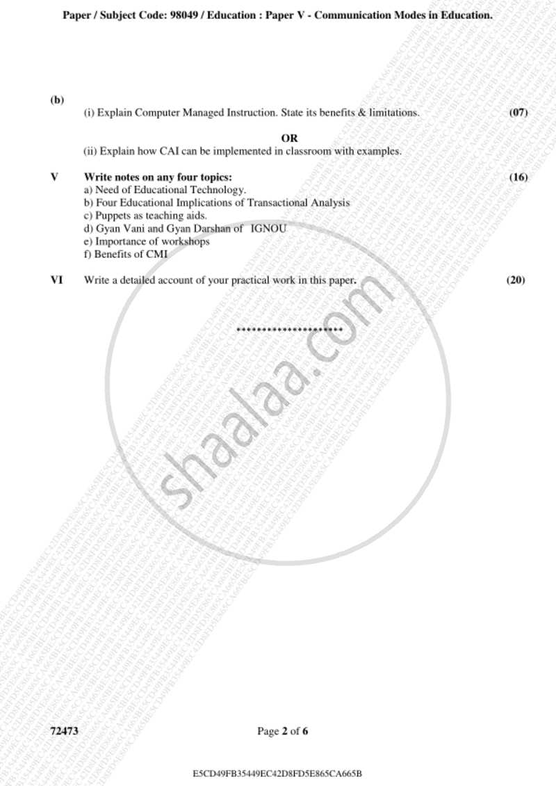 Communication Mode in Education 2018-2019 - B.A. - 3rd Year (TYBA) - University of Mumbai question paper with PDF download