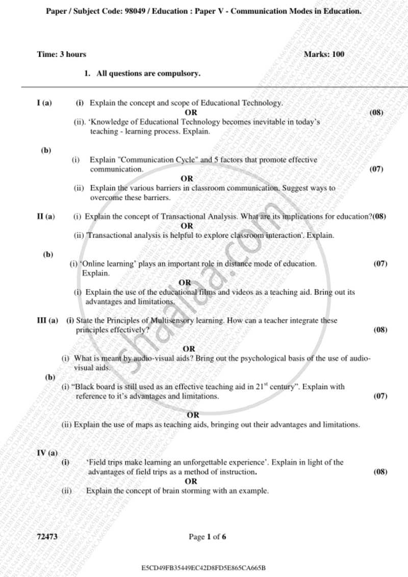 Communication Mode in Education 2018-2019 - B.A. - 3rd Year (TYBA) - University of Mumbai question paper with PDF download