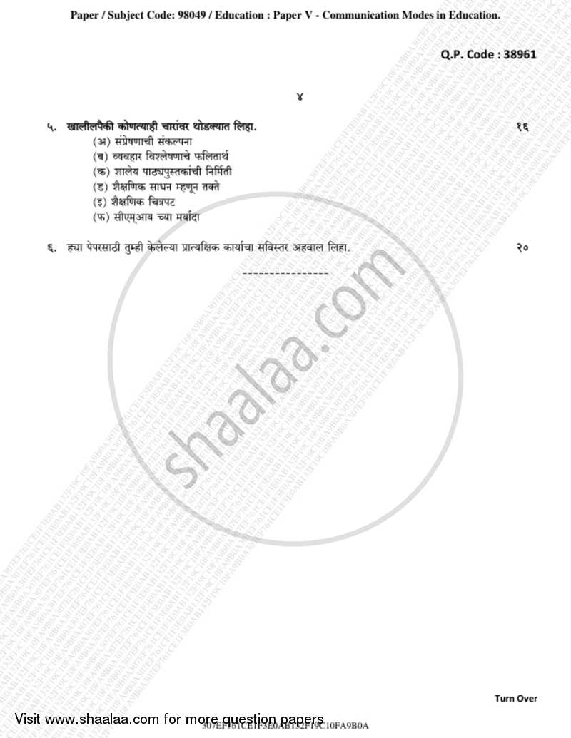 Communication Mode in Education 2018-2019 - B.A. - 3rd Year (TYBA) - University of Mumbai question paper with PDF download