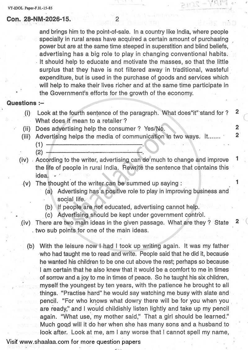 Communication Skill in English 2014-2015 - B.A. - 1st Year (FYBA) - University of Mumbai question paper with PDF download