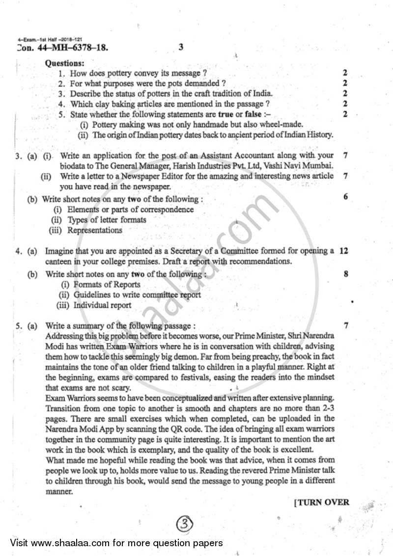 Communication Skill in English 2017-2018 - B.A. - 1st Year (FYBA) - University of Mumbai question paper with PDF download