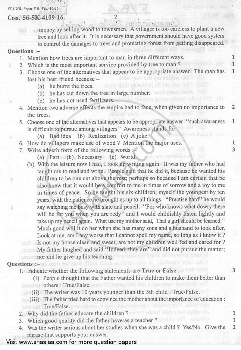 Communication Skill in English 2015-2016 - B.A. - Semester 1 (FYBA) - University of Mumbai question paper with PDF download