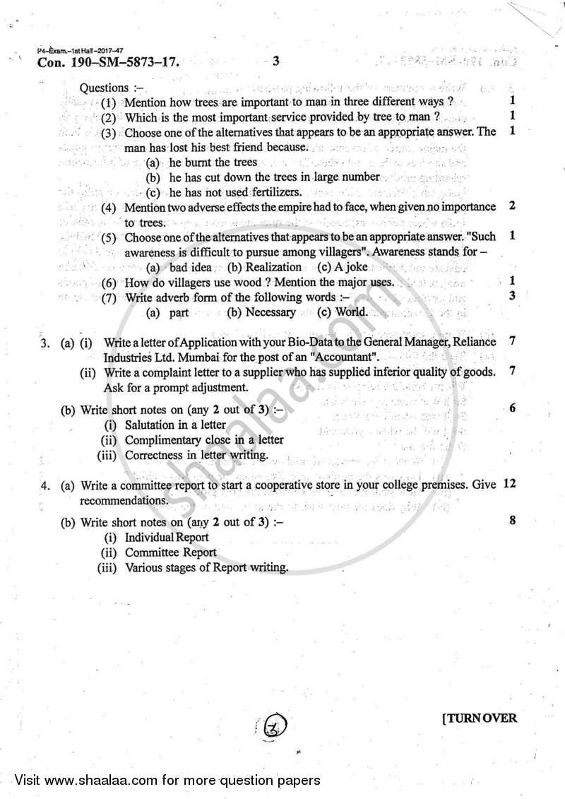 Communication Skill in English 2016-2017 - B.A. - Semester 1 (FYBA) - University of Mumbai question paper with PDF download