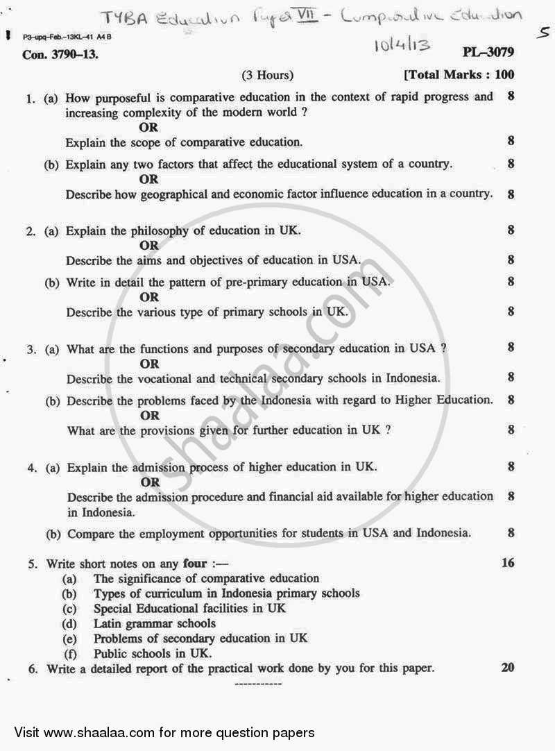 Comparative Education 2012-2013 - B.A. - 3rd Year (TYBA) - University of Mumbai question paper with PDF download