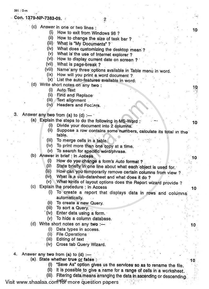 Computer Applications to Economic Analysis 2008-2009 - B.A. - Semester 6 (TYBA) - University of Mumbai question paper with PDF download