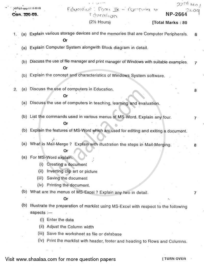 Computers in Education 2008-2009 - B.A. - Semester 6 (TYBA) - University of Mumbai question paper with PDF download