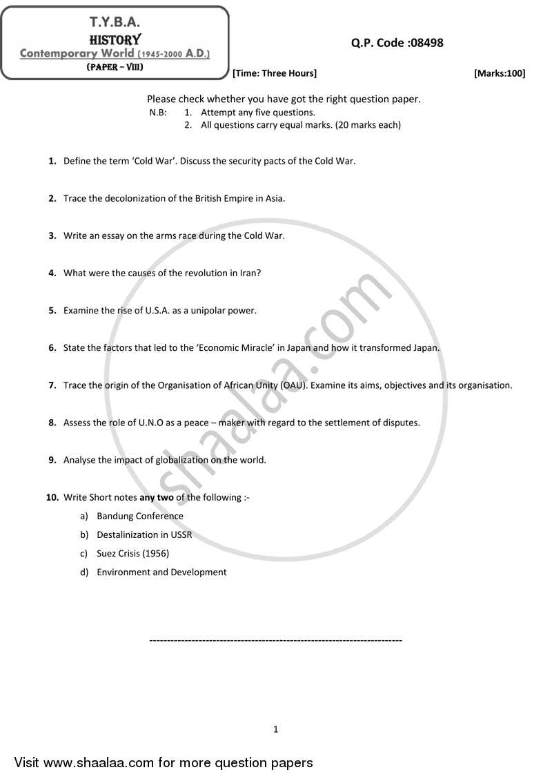 Contemporary World (1945‐2000 AD) 2017-2018 - B.A. - 3rd Year (TYBA) - University of Mumbai question paper with PDF download