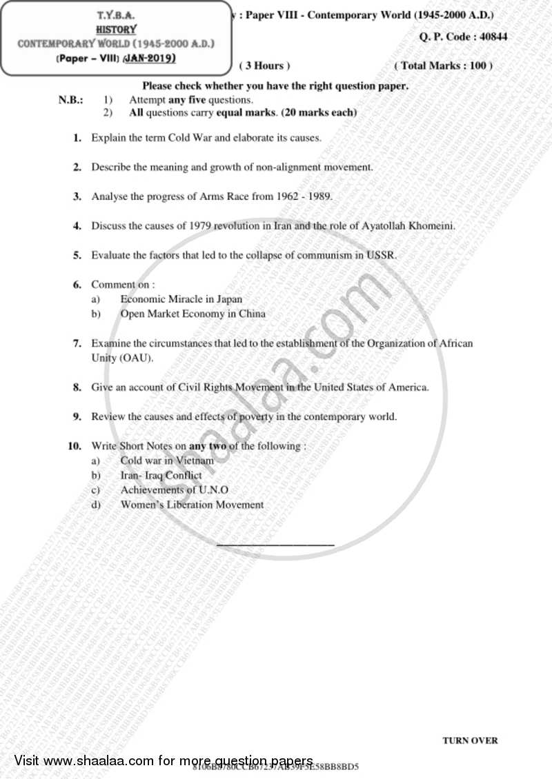 Contemporary World (1945‐2000 AD) 2018-2019 - B.A. - 3rd Year (TYBA) - University of Mumbai question paper with PDF download