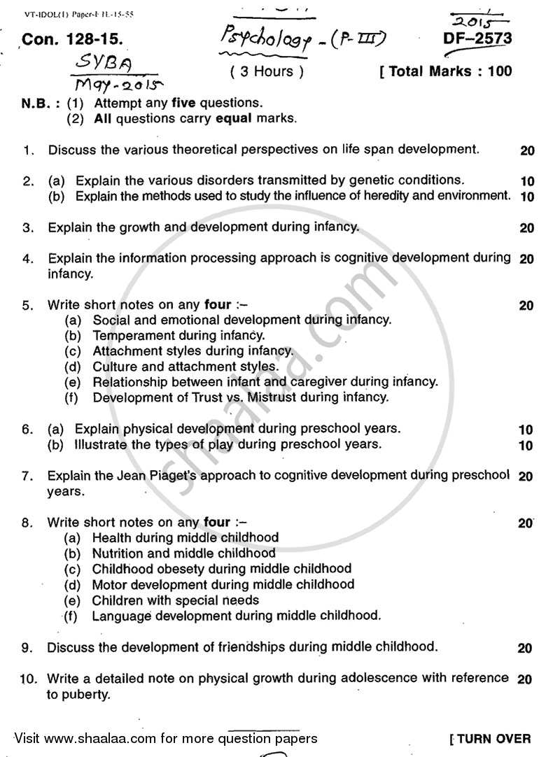 Developmental Psychology 2014-2015 - B.A. - 2nd Year (SYBA) - University of Mumbai question paper with PDF download
