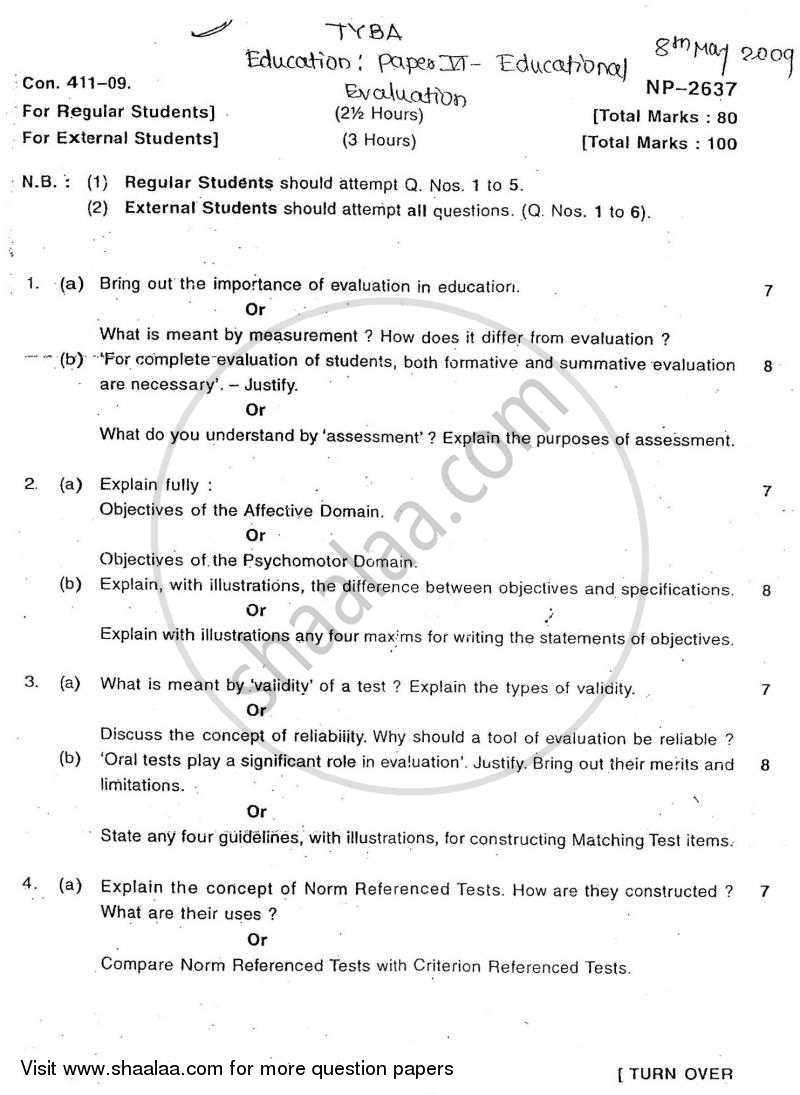Educational Evaluation 2008-2009 - B.A. - 3rd Year (TYBA) - University of Mumbai question paper with PDF download