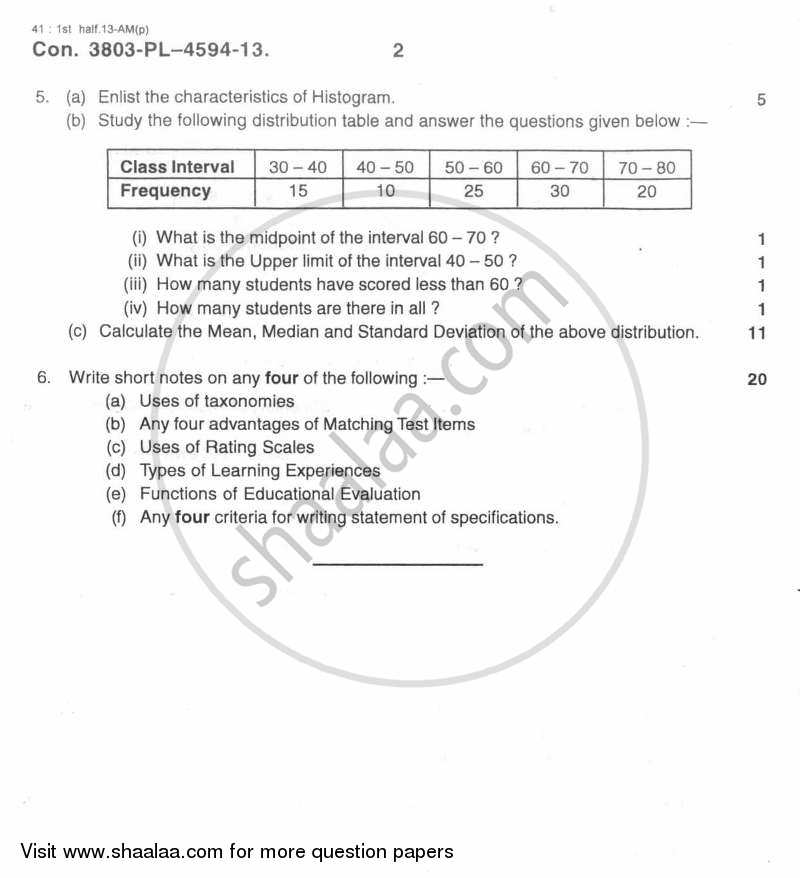 Educational Evaluation 2012-2013 - B.A. - 3rd Year (TYBA) - University of Mumbai question paper with PDF download