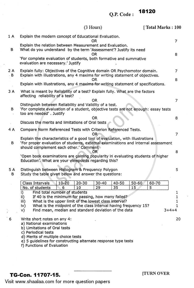 Educational Evaluation 2014-2015 - B.A. - 3rd Year (TYBA) - University of Mumbai question paper with PDF download