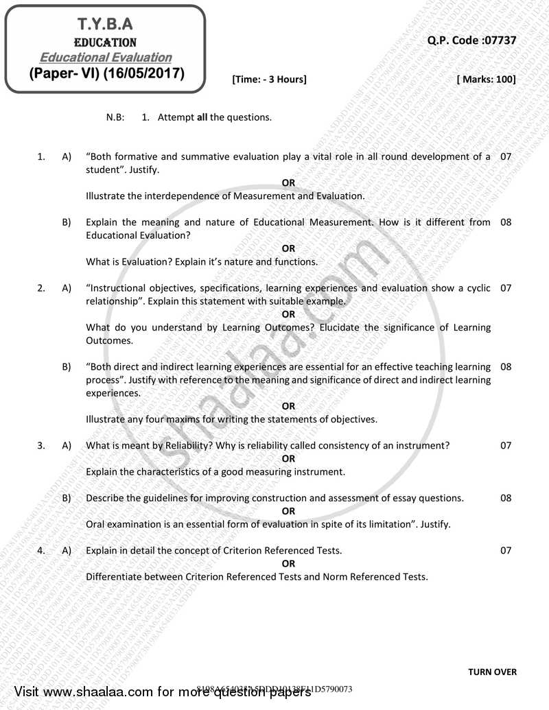 Educational Evaluation 2016-2017 - B.A. - 3rd Year (TYBA) - University of Mumbai question paper with PDF download
