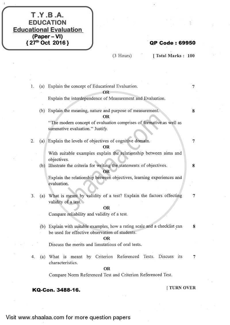 Educational Evaluation 2016-2017 - B.A. - 3rd Year (TYBA) - University of Mumbai question paper with PDF download