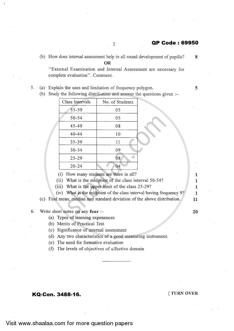 Educational Evaluation 2016-2017 - B.A. - 3rd Year (TYBA) - University of Mumbai question paper with PDF download
