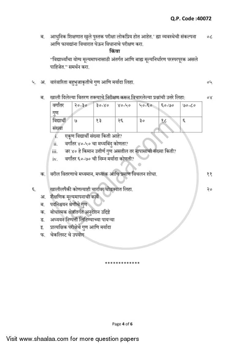Educational Evaluation 2017-2018 - B.A. - 3rd Year (TYBA) - University of Mumbai question paper with PDF download