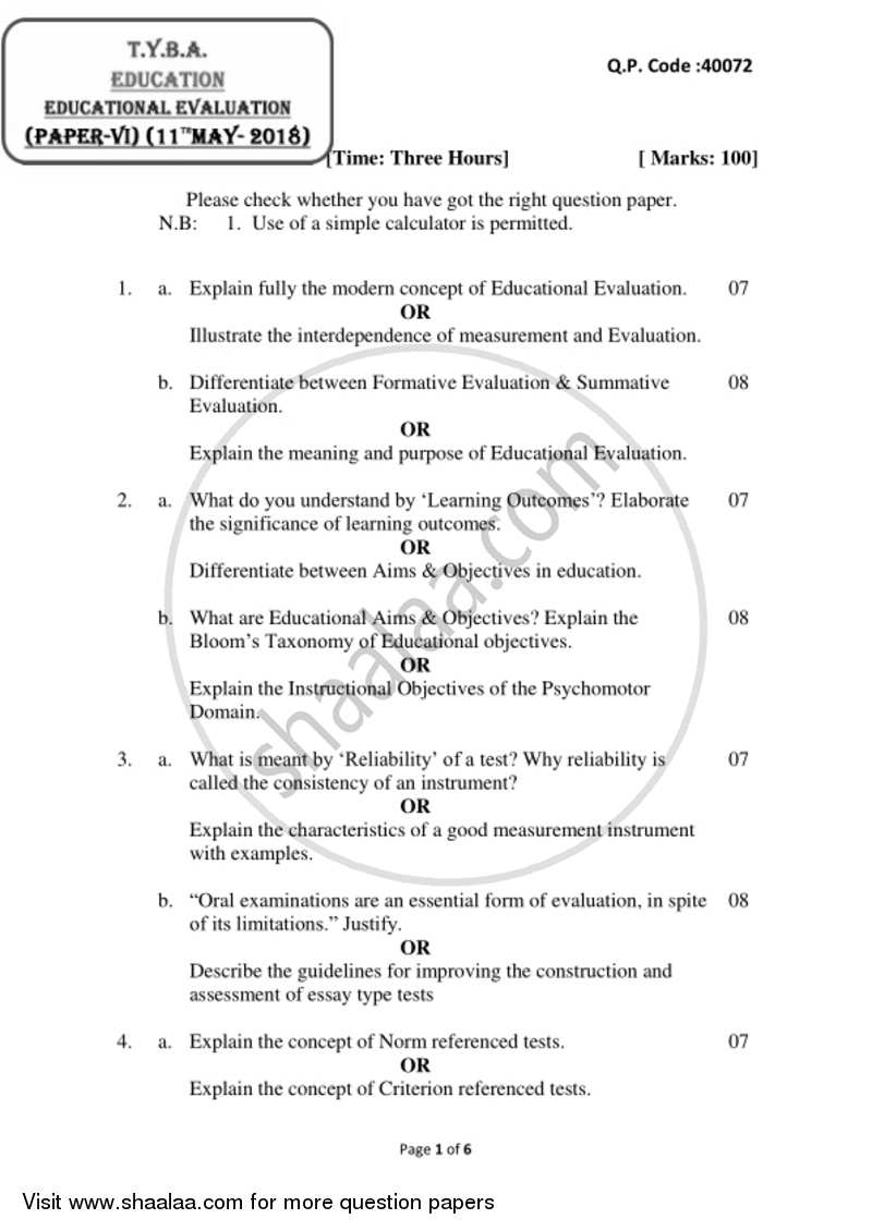 Educational Evaluation 2017-2018 - B.A. - 3rd Year (TYBA) - University of Mumbai question paper with PDF download