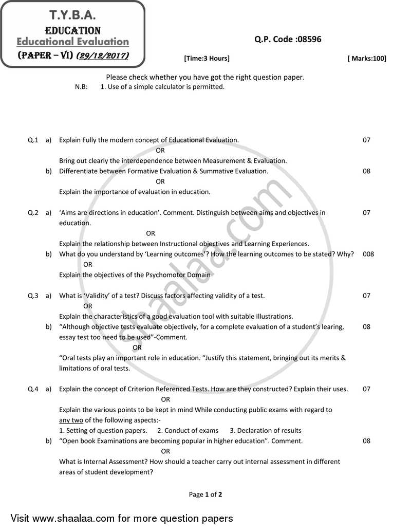 Educational Evaluation 2017-2018 - B.A. - 3rd Year (TYBA) - University of Mumbai question paper with PDF download