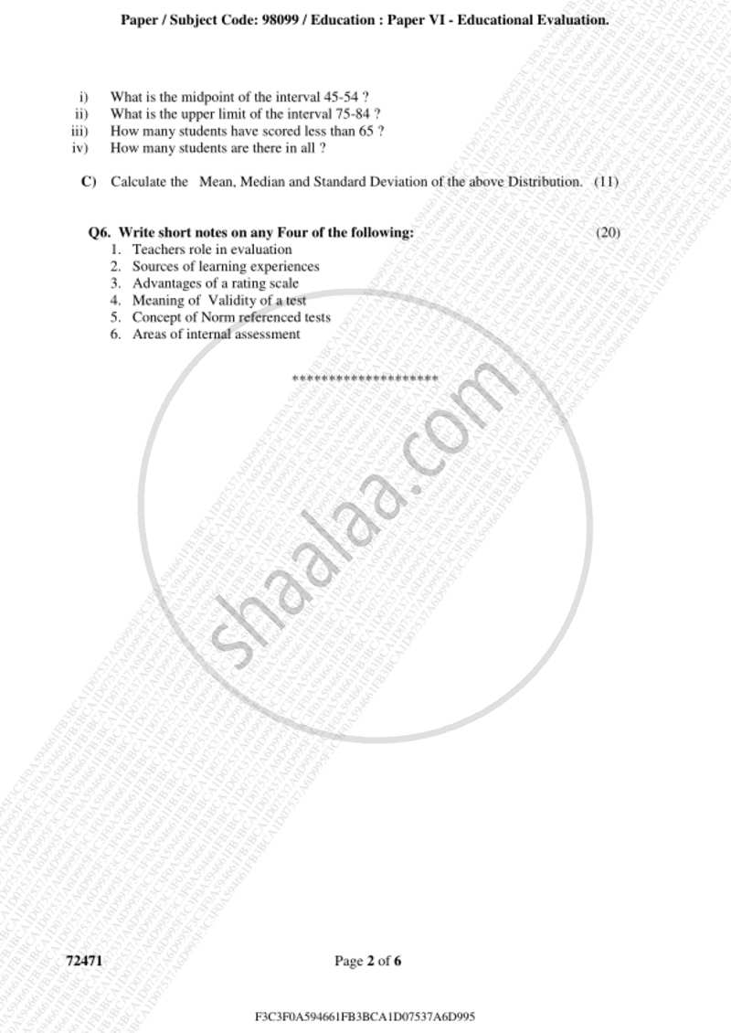 Educational Evaluation 2018-2019 - B.A. - 3rd Year (TYBA) - University of Mumbai question paper with PDF download