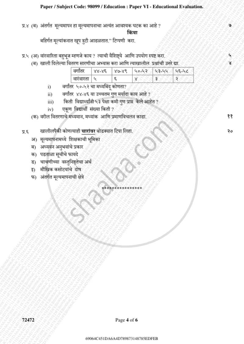 Educational Evaluation 2018-2019 - B.A. - 3rd Year (TYBA) - University of Mumbai question paper with PDF download