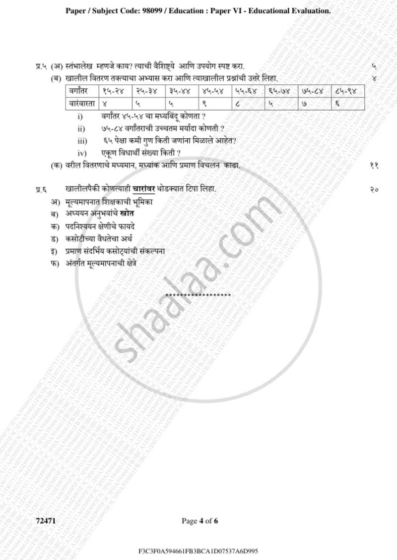Educational Evaluation 2018-2019 - B.A. - 3rd Year (TYBA) - University of Mumbai question paper with PDF download