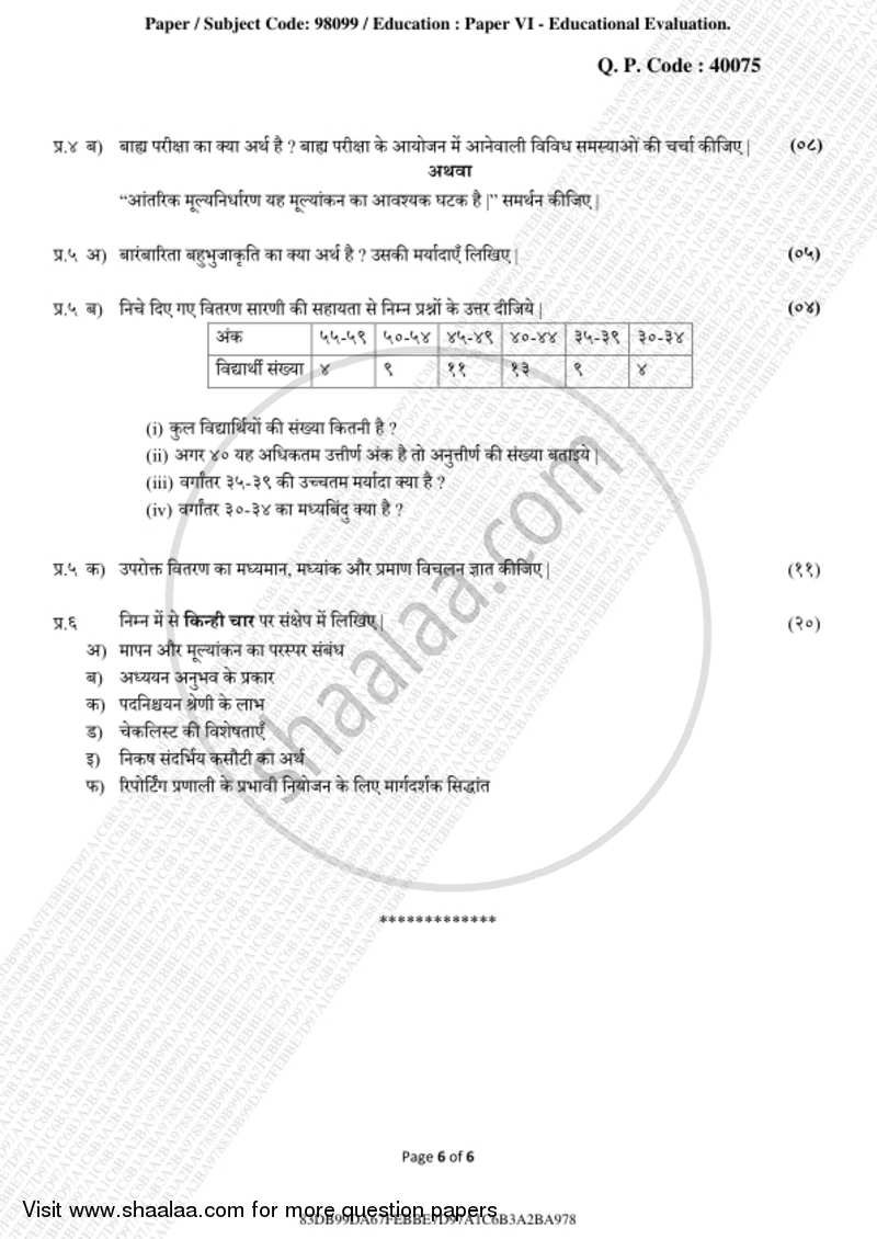Educational Evaluation 2018-2019 - B.A. - 3rd Year (TYBA) - University of Mumbai question paper with PDF download