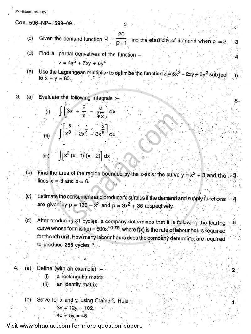 Elementary Mathematics and Statistics for Economic Analysis 2008-2009 - B.A. - Semester 6 (TYBA) - University of Mumbai question paper with PDF download