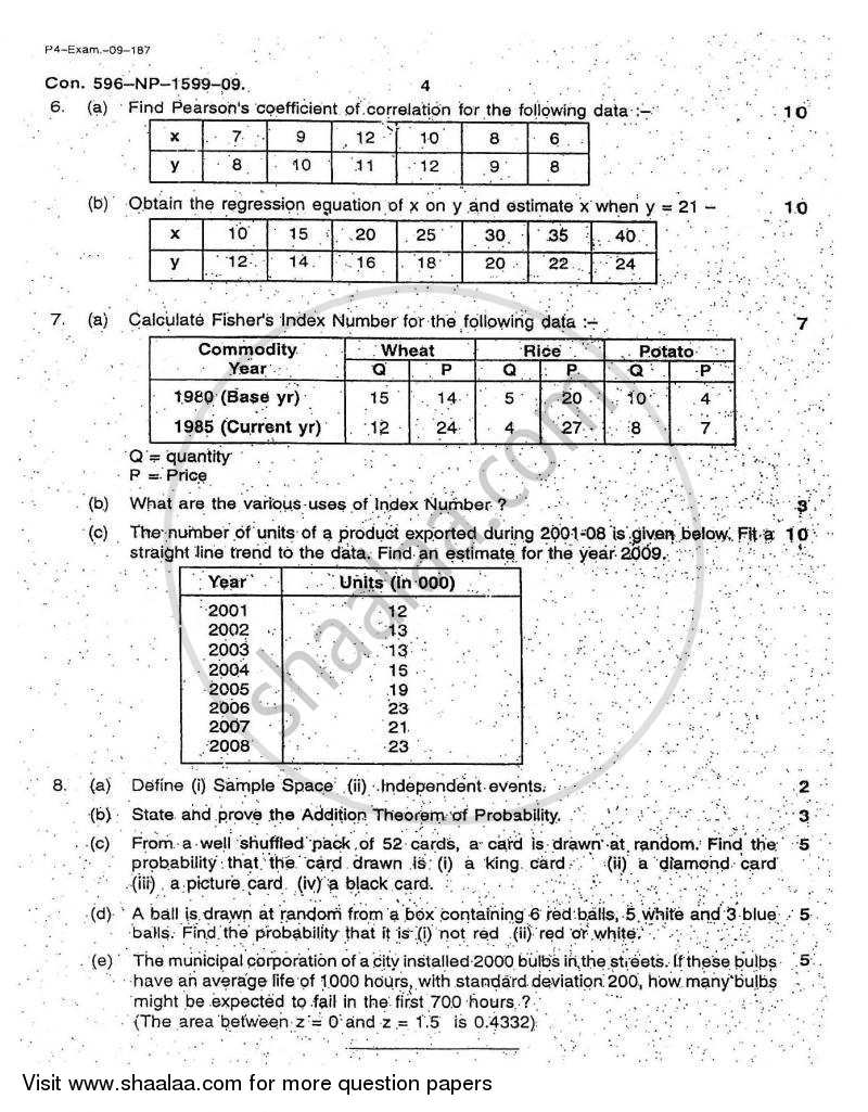 Elementary Mathematics and Statistics for Economic Analysis 2008-2009 - B.A. - Semester 6 (TYBA) - University of Mumbai question paper with PDF download