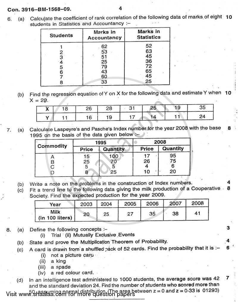 Elementary Mathematics and Statistics for Economic Analysis 2009-2010 - B.A. - Semester 6 (TYBA) - University of Mumbai question paper with PDF download