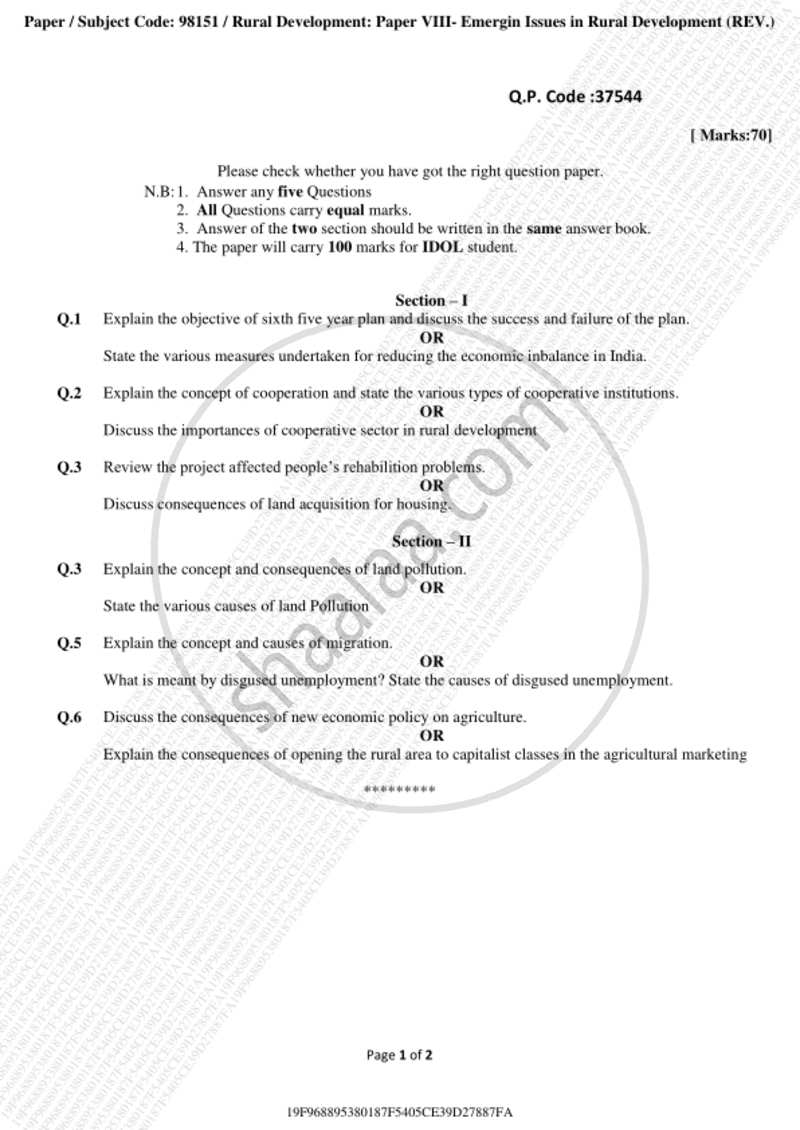 Emergin Issues in Rural Development 2018-2019 - B.A. - 3rd Year (TYBA) - University of Mumbai question paper with PDF download