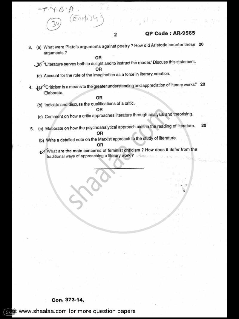 English Language and Literary Criticism 2013-2014 - B.A. - 3rd Year (TYBA) - University of Mumbai question paper with PDF download