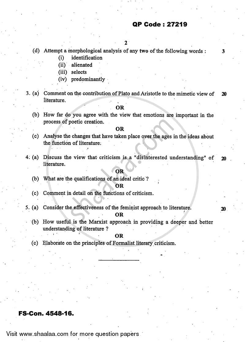 English Language and Literary Criticism 2015-2016 - B.A. - 3rd Year (TYBA) - University of Mumbai question paper with PDF download
