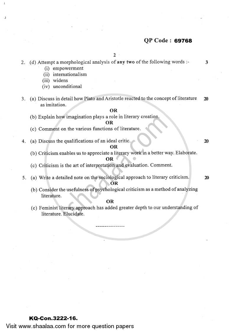 English Language and Literary Criticism 2016-2017 - B.A. - 3rd Year (TYBA) - University of Mumbai question paper with PDF download