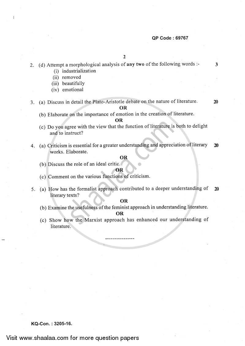 English Language and Literary Criticism 2016-2017 - B.A. - 3rd Year (TYBA) - University of Mumbai question paper with PDF download