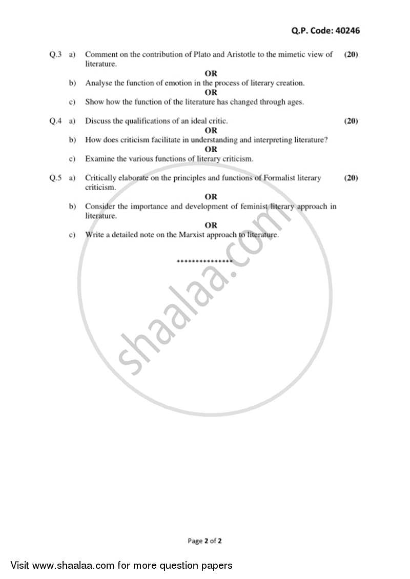 English Language and Literary Criticism 2017-2018 - B.A. - 3rd Year (TYBA) - University of Mumbai question paper with PDF download
