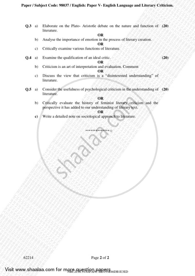 English Language and Literary Criticism 2018-2019 - B.A. - 3rd Year (TYBA) - University of Mumbai question paper with PDF download