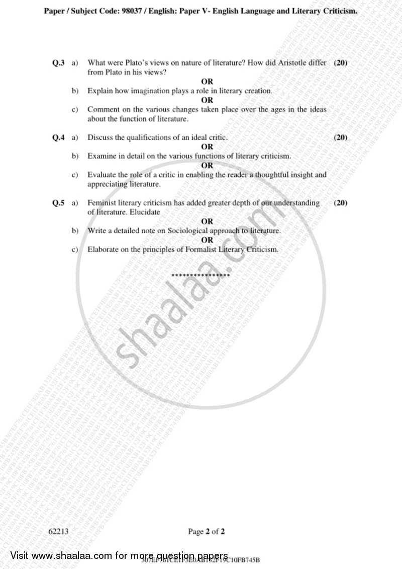 English Language and Literary Criticism 2018-2019 - B.A. - 3rd Year (TYBA) - University of Mumbai question paper with PDF download