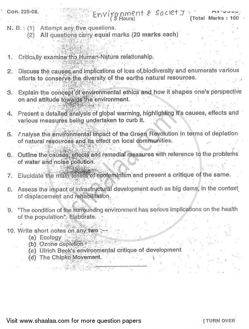 Environment and Society 2007-2008 - B.A. - Semester 6 (TYBA) - University of Mumbai question paper with PDF download