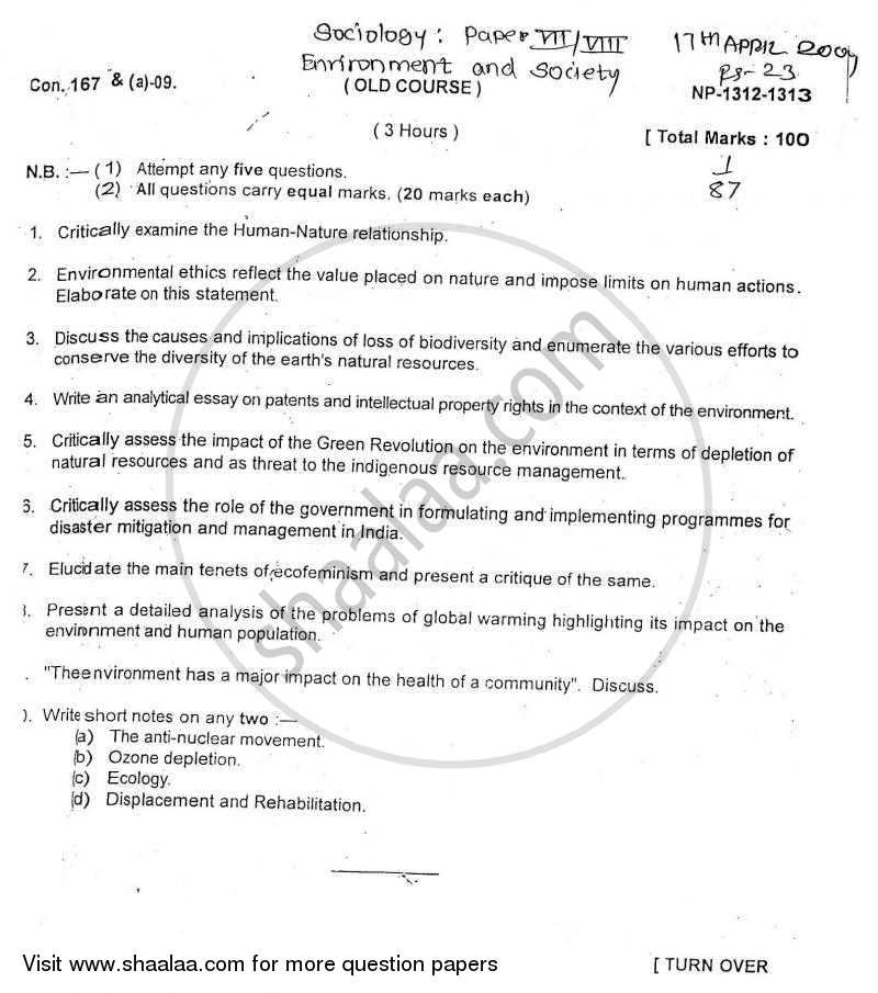 Environment and Society 2008-2009 - B.A. - Semester 6 (TYBA) - University of Mumbai question paper with PDF download