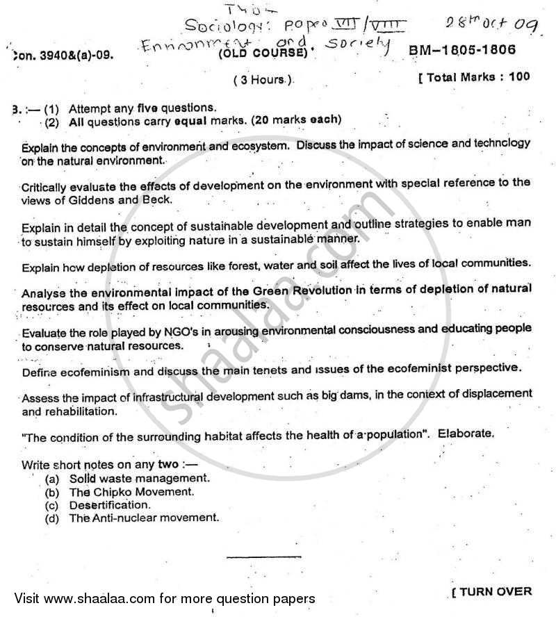 Environment and Society 2009-2010 - B.A. - Semester 6 (TYBA) - University of Mumbai question paper with PDF download
