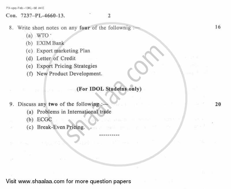 Export Management 2012-2013 - B.A. - 3rd Year (TYBA) - University of Mumbai question paper with PDF download