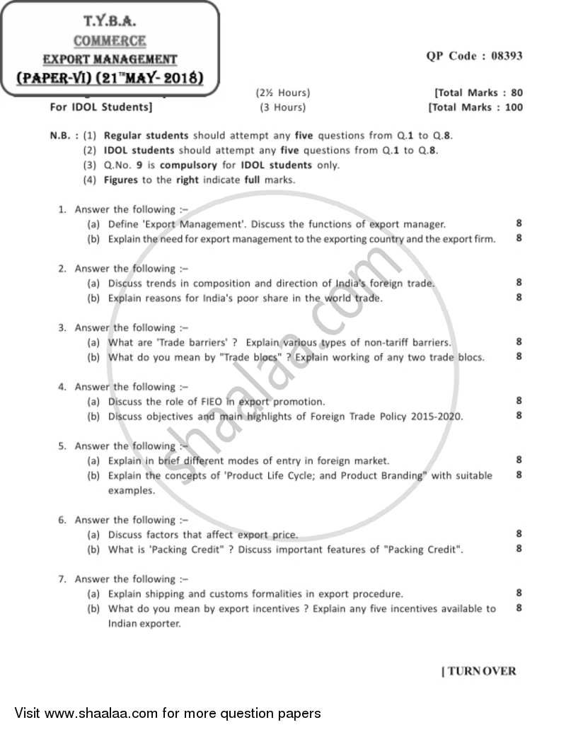 Export Management 2017-2018 - B.A. - 3rd Year (TYBA) - University of Mumbai question paper with PDF download