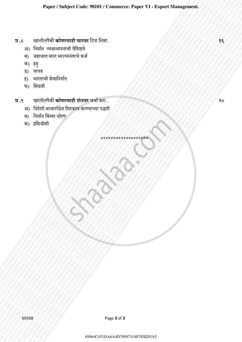 Export Management 2018-2019 - B.A. - 3rd Year (TYBA) - University of Mumbai question paper with PDF download