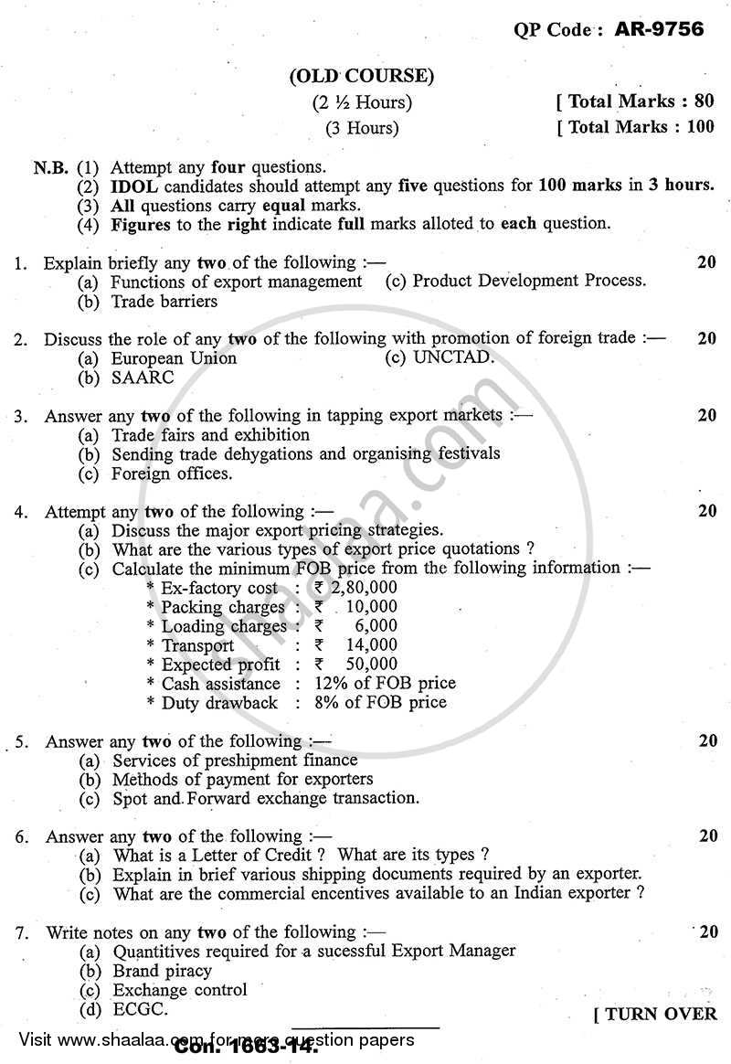 Export Management 2013-2014 - B.A. - 3rd Year (TYBA) - University of Mumbai question paper with PDF download