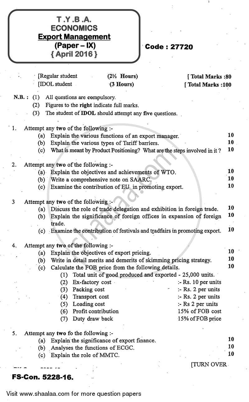 Export Management 2015-2016 - B.A. - 3rd Year (TYBA) - University of Mumbai question paper with PDF download